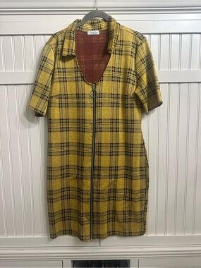 Haley & June Yellow Plaid Zip-Front Mini Dress with Collar